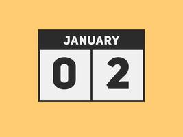 january 2 calendar reminder. 2nd january daily calendar icon template. Calendar 2nd january icon Design template. Vector illustration