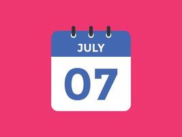 july 7 calendar reminder. 7th july daily calendar icon template. Calendar 7th july icon Design template. Vector illustration