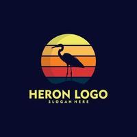 Silhouette Stork Heron Bird on Sunset Logo Design vector