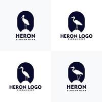 Set of modern heron logo silhouette style vector