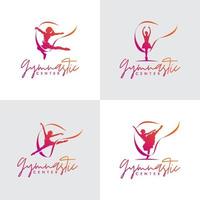 Set of rhythmic gymnastics with ribbon logo design vector