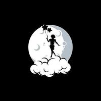 A little girl holds balloons with moon background vector