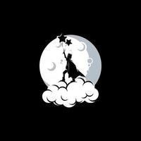 A little boy holds balloons with moon background vector