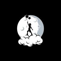 A little boy holds balloons on the moon vector