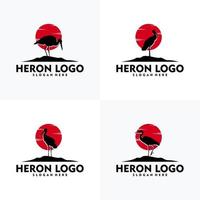 Set of modern heron logo silhouette style vector