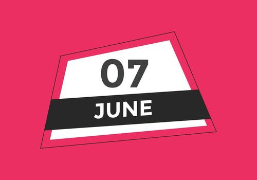 june 7 calendar reminder. 7th june daily calendar icon template. Calendar 7th june icon Design template. Vector illustration