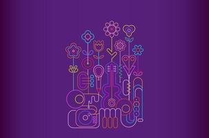 Flowers and Musical Instruments on a Violet vector