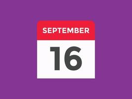 september 16 calendar reminder. 16th september daily calendar icon template. Calendar 16th september icon Design template. Vector illustration