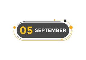 september 5 calendar reminder. 5th september daily calendar icon template. Calendar 5th september icon Design template. Vector illustration