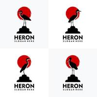 Set of modern heron logo silhouette style with red background vector