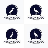 Set of modern heron logo silhouette style vector