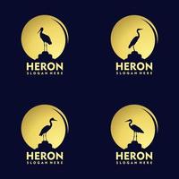 Silhouette Stork Heron Bird on Gold Sunset Logo Design vector