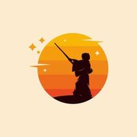 A little samurai play on the moon vector