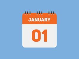 january 1 calendar reminder. 1st january daily calendar icon template. Calendar 1st january icon Design template. Vector illustration