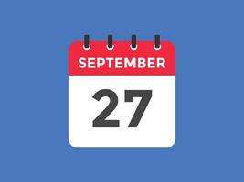 september 27 calendar reminder. 27th september daily calendar icon template. Calendar 27th september icon Design template. Vector illustration