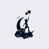 Little Child holds a balloons on the moon logo vector