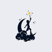 Little Child holds a sword on the moon logo vector