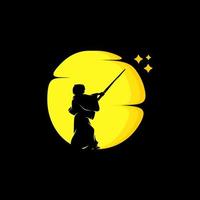 A little samurai play on the moon vector