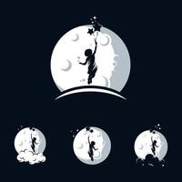 Little Kids Reach Dreams logo with Moon symbol vector