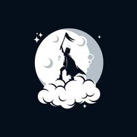 Little Child holds a flag on the moon vector