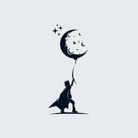 Little Prince holds a moon balloon vector