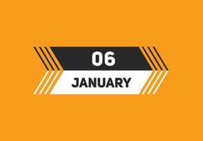 january 6 calendar reminder. 6th january daily calendar icon template. Calendar 6th january icon Design template. Vector illustration