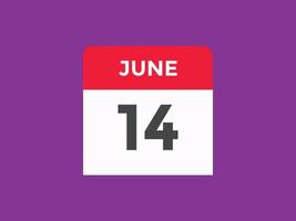 june 14 calendar reminder. 14th june daily calendar icon template. Calendar 14th june icon Design template. Vector illustration