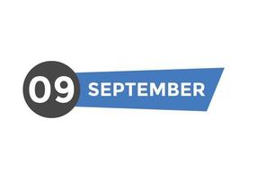 september 9 calendar reminder. 9th september daily calendar icon template. Calendar 9th september icon Design template. Vector illustration
