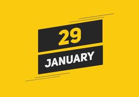 Recordatorio del calendario del 29 de enero. Plantilla de icono de calendario diario del 29 de enero. plantilla de diseño de icono de calendario 29 de enero. ilustración vectorial vector