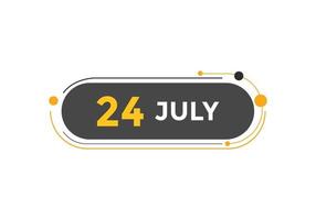 Recordatorio del calendario del 24 de julio. Plantilla de icono de calendario diario del 24 de julio. plantilla de diseño de icono de calendario 24 de julio. ilustración vectorial vector