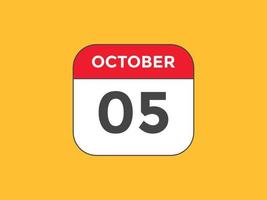 october 5 calendar reminder. 5th october daily calendar icon template. Calendar 5th october icon Design template. Vector illustration