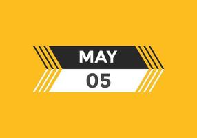 may 5 calendar reminder. 5th may daily calendar icon template. Calendar 5th may icon Design template. Vector illustration