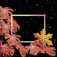 snowflake-shaped with colorful monstera leaves pattern on black background for christmas and new year concept photo