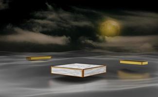 marble podium empty with water surface and Night sky in Gray composition for modern stage display and minimalist mockup ,abstract showcase background ,Concept 3d illustration or 3d render photo