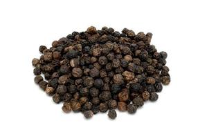 Black pepper pile or Black peppercorns seeds isolated on white background. photo