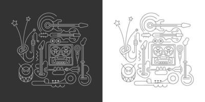 Old Tape Recorder and Musical Instruments vector