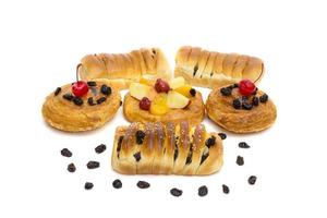 danish pastry with fruits isolated on white background photo