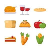 iconos de alimentos y bebidas de acción de gracias vector