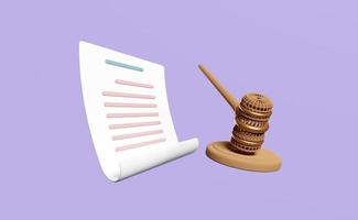 3d judge arbitrate gavel, hammer auction with stand, paper auction contract isolated on blue background. law, justice system symbol concept, 3d render illustration photo