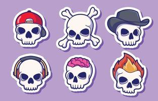 Cute Kawaii Skull Stickers Collection vector