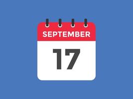 september 17 calendar reminder. 17th september daily calendar icon template. Calendar 17th september icon Design template. Vector illustration