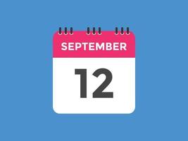 Recordatorio del calendario del 12 de septiembre. Plantilla de icono de calendario diario del 12 de septiembre. plantilla de diseño de icono de calendario 12 de septiembre. ilustración vectorial vector