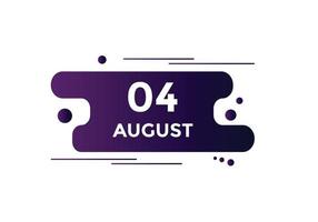 august 4 calendar reminder. 4th august daily calendar icon template. Calendar 4th august icon Design template. Vector illustration