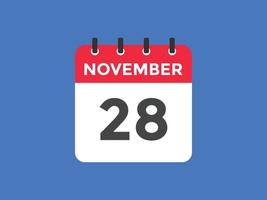 november 28 calendar reminder. 28th november daily calendar icon template. Calendar 28th november icon Design template. Vector illustration