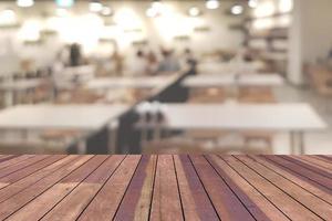 Top desk with blur restaurant background,wooden table photo