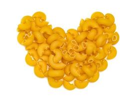 raw macaroni pasta with heart shaped isolated on white background photo