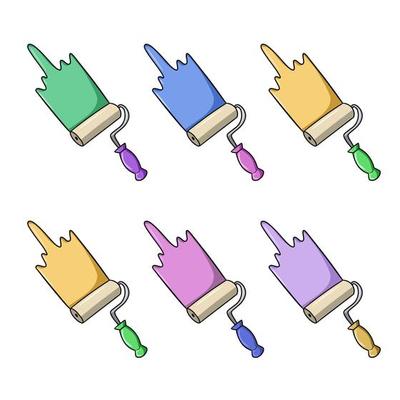 Set of multicolored paint strokes, paint roller, pastel shades, vector illustration in cartoon style on a white background