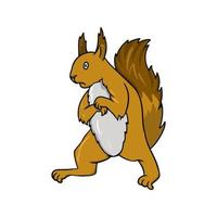 Bright fluffy frightened squirrel standing on its hind legs, vector illustration in cartoon style on a white background