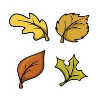 A set of autumn icons, autumn leaves from different trees, leaf fall, vector cartoon style on a white background.