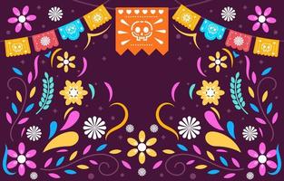 fondo de papel picado dia de los muertos vector